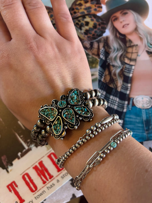 Butterfly Navajo Pearl Crushed Stone Stretch Bracelet