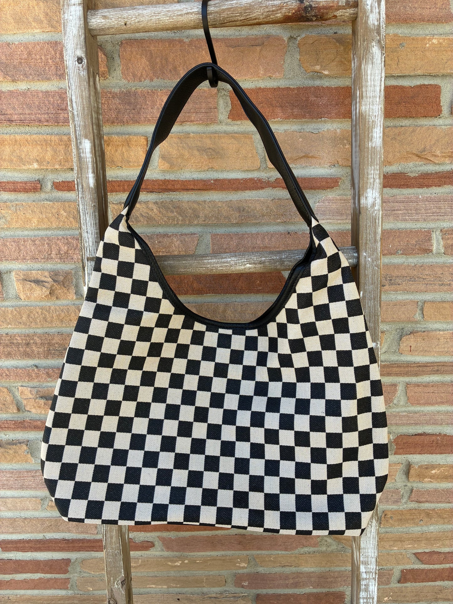 Checkered Hobo Tote Bag