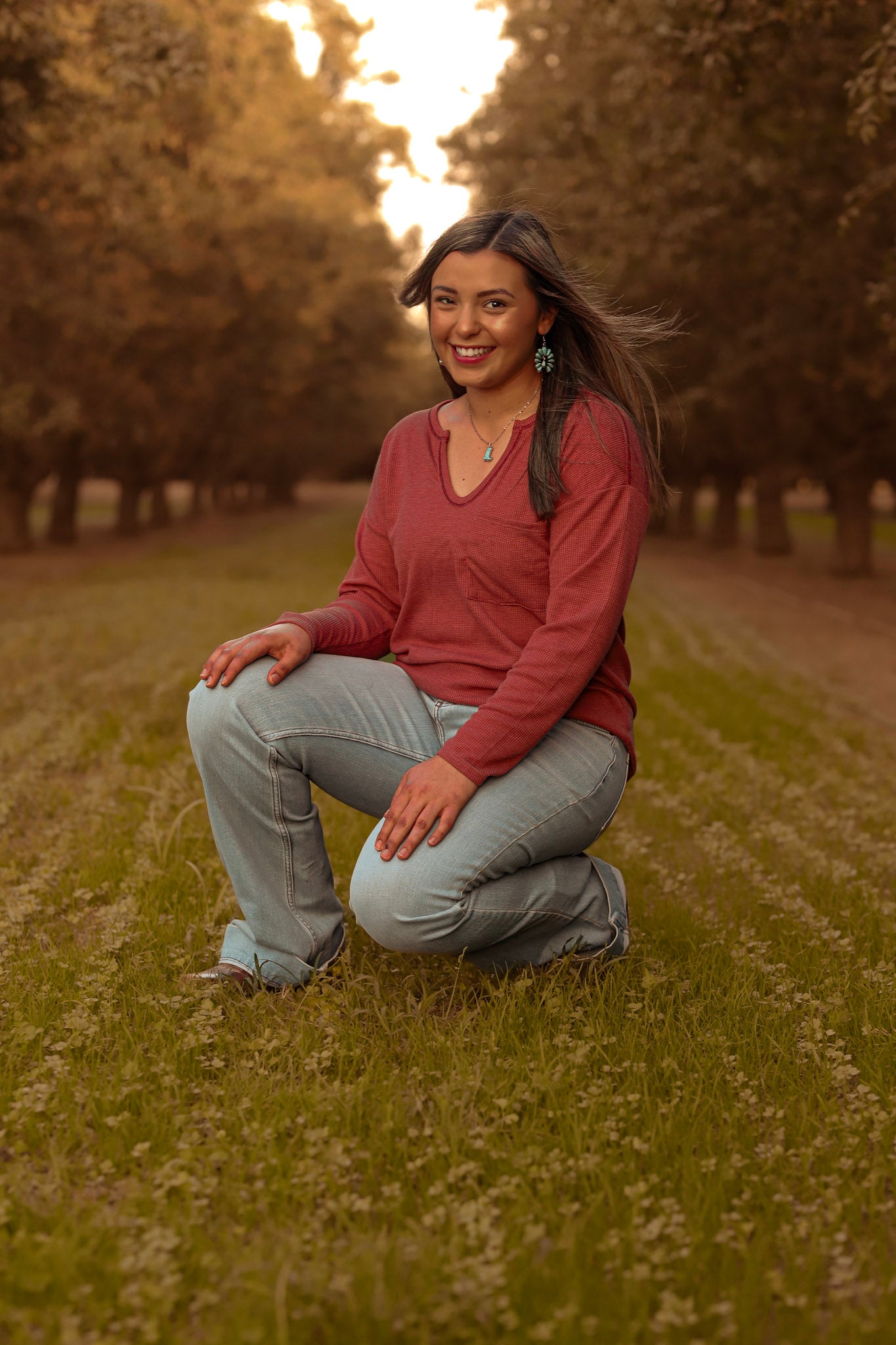 Marsala Thermal Round V Neck Long Sleeve