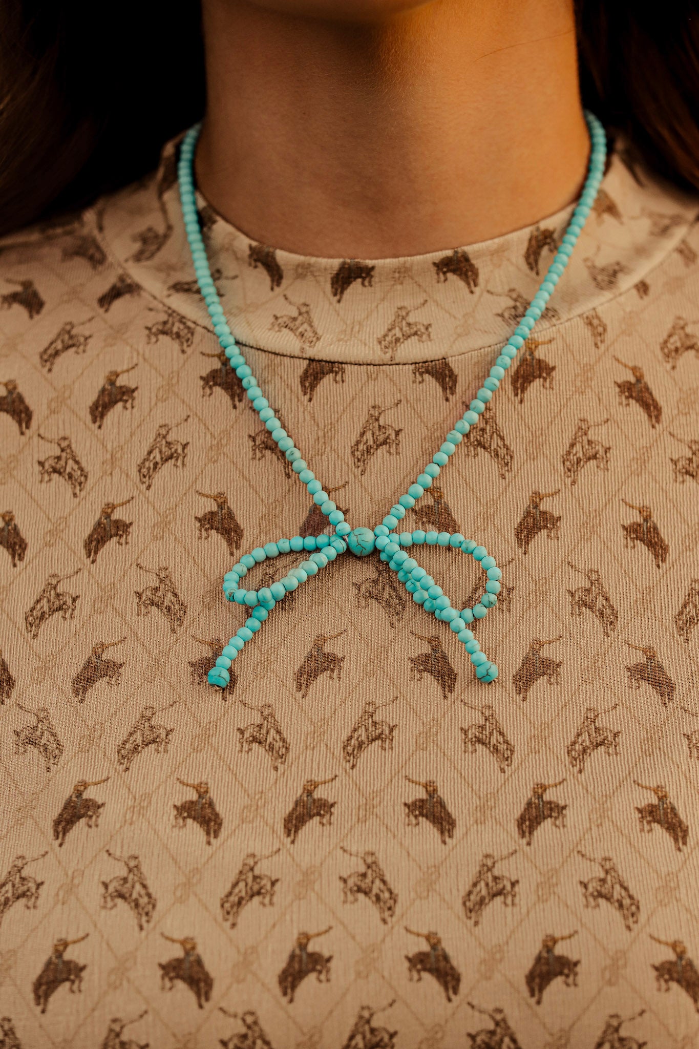 Western Bead Turquoise Bow Necklace