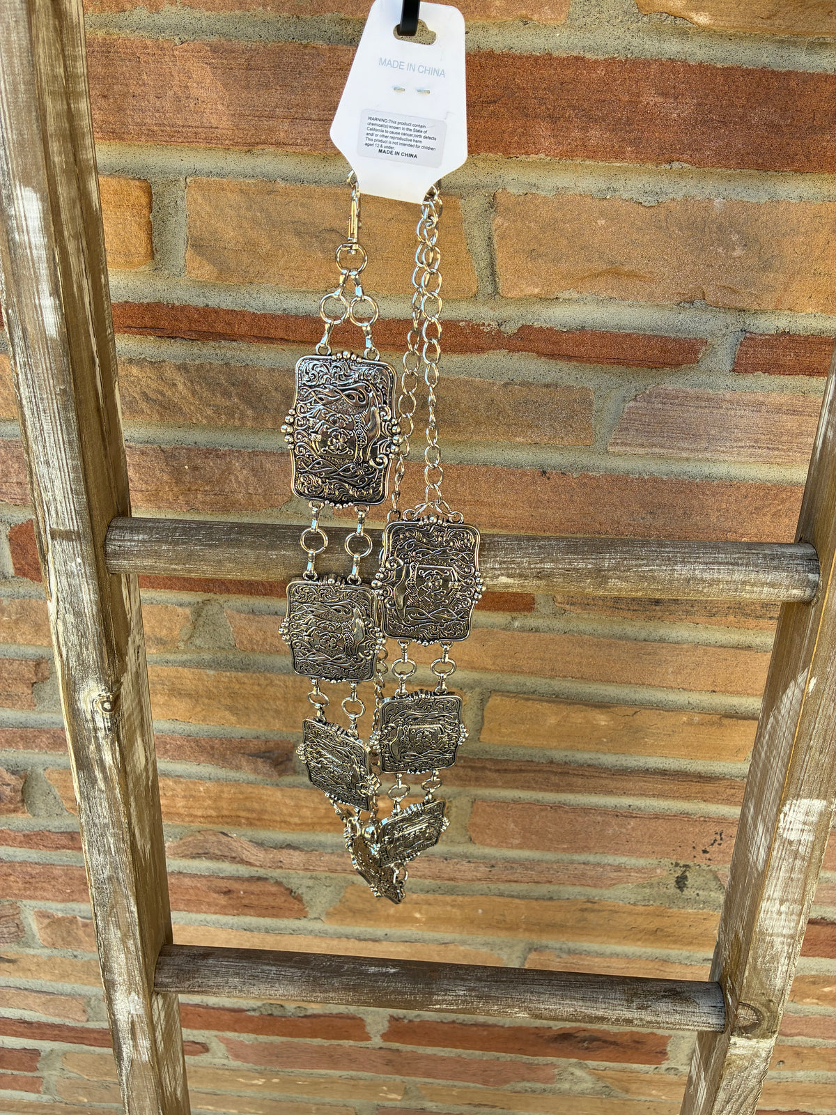 Engraved Cowboy Boot Buckle Plate Chain Belt
