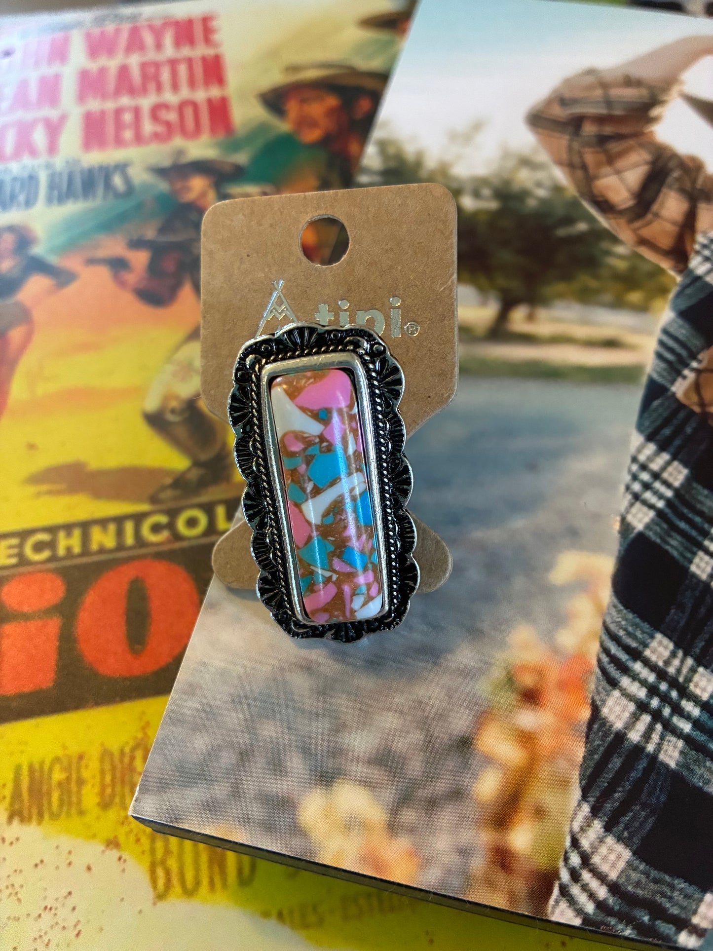 Western Cotton Candy Stone Bar Cuff Ring