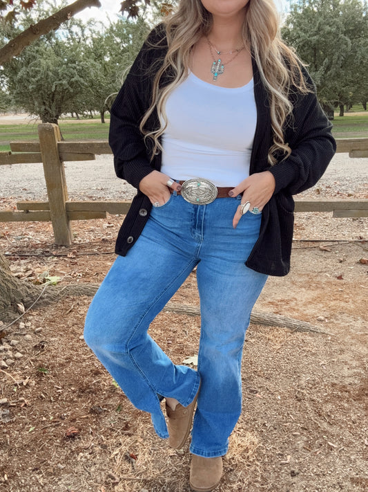 High Rise Shift Slit Leg Jeans