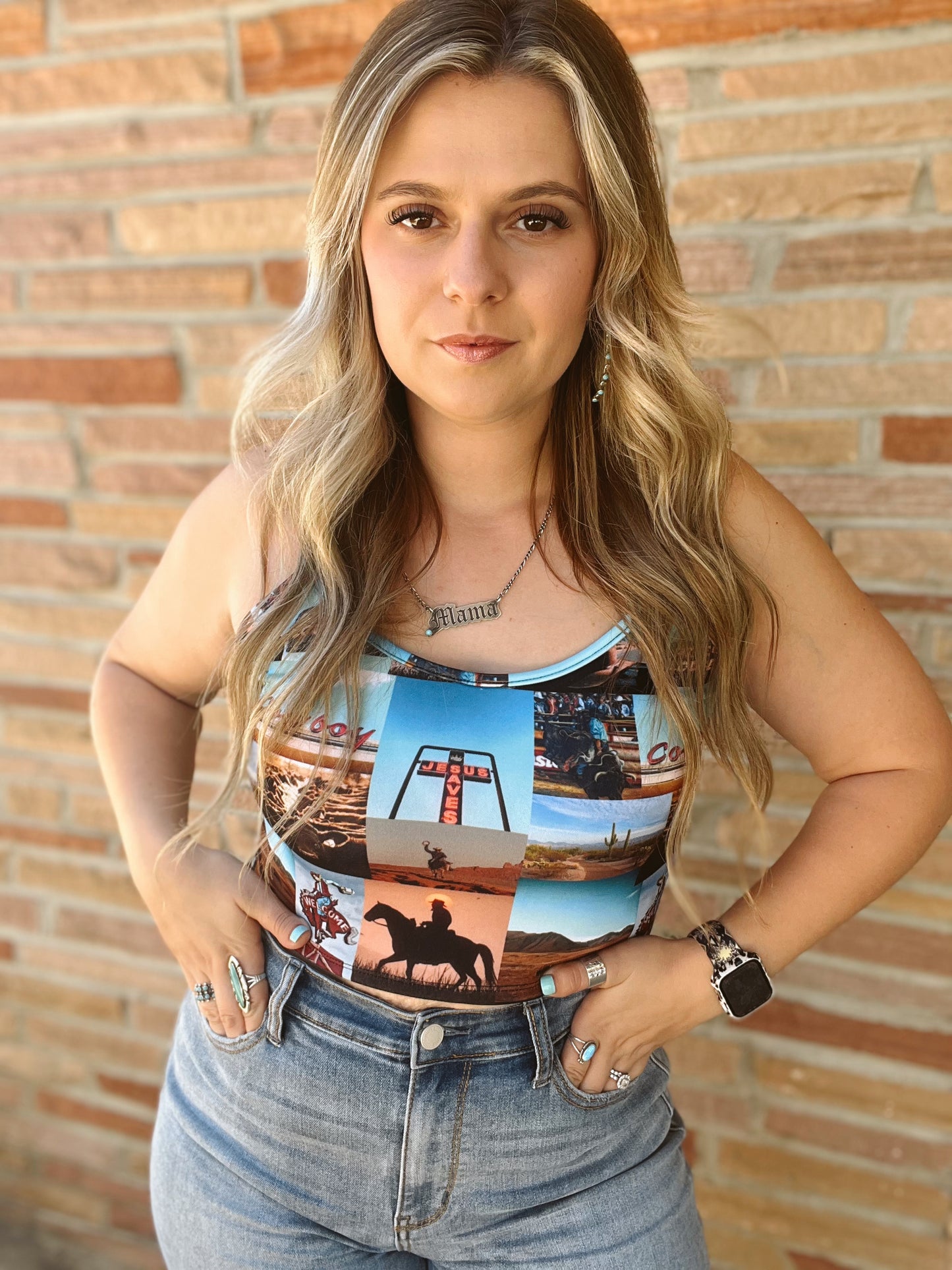 Collage Western Printed Crop Top