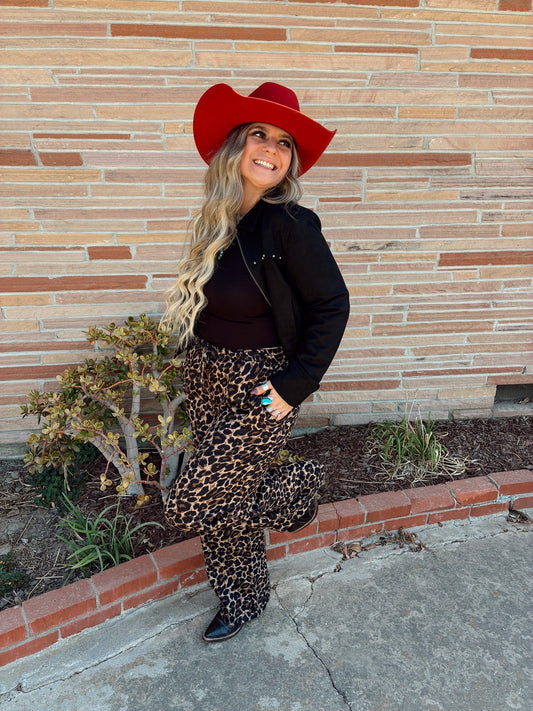 Elastic Waist Leopard Printed Double Gauze Pants