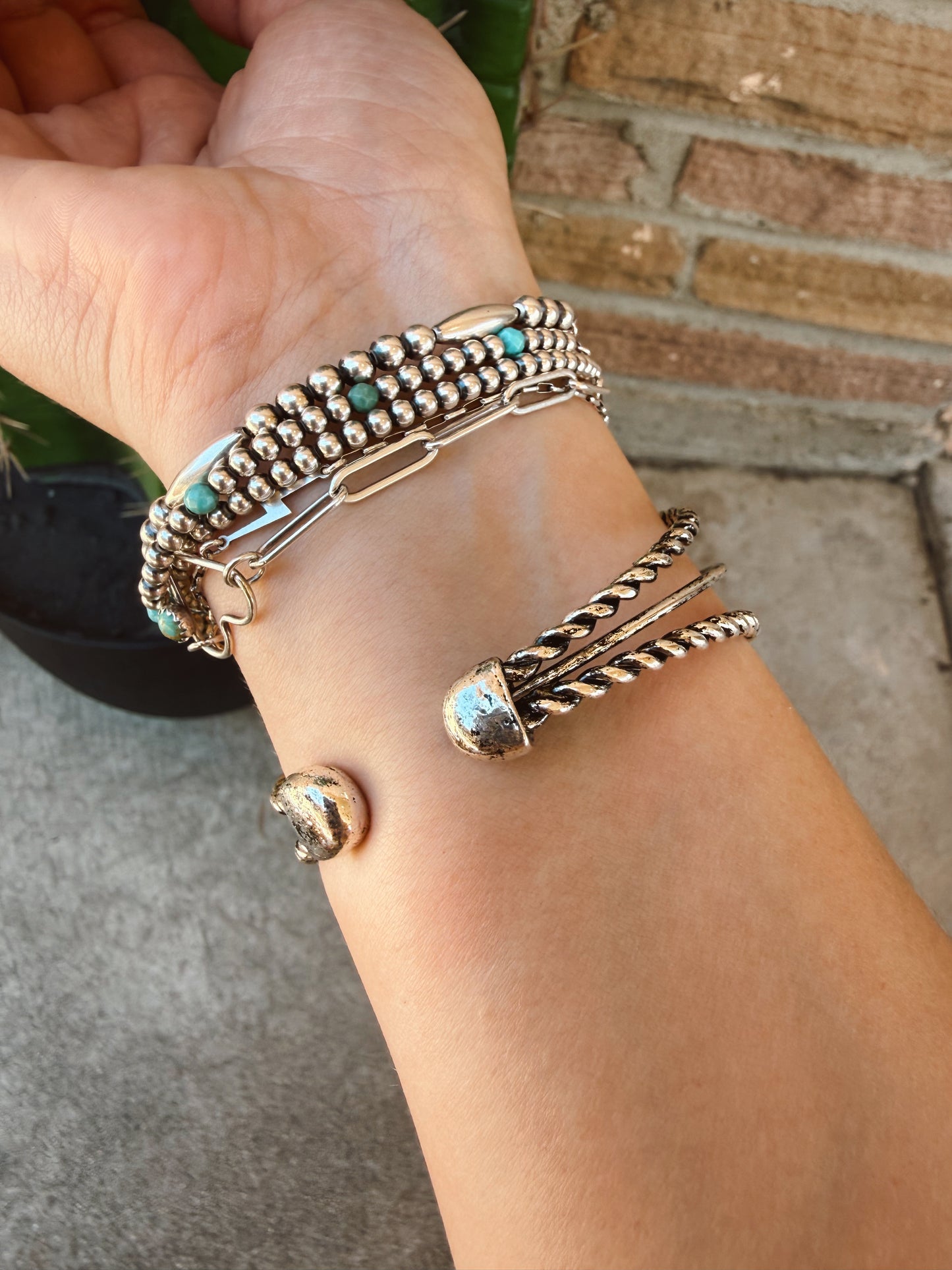 Lightning Bolt Turquoise Stone Cuff Bracelet