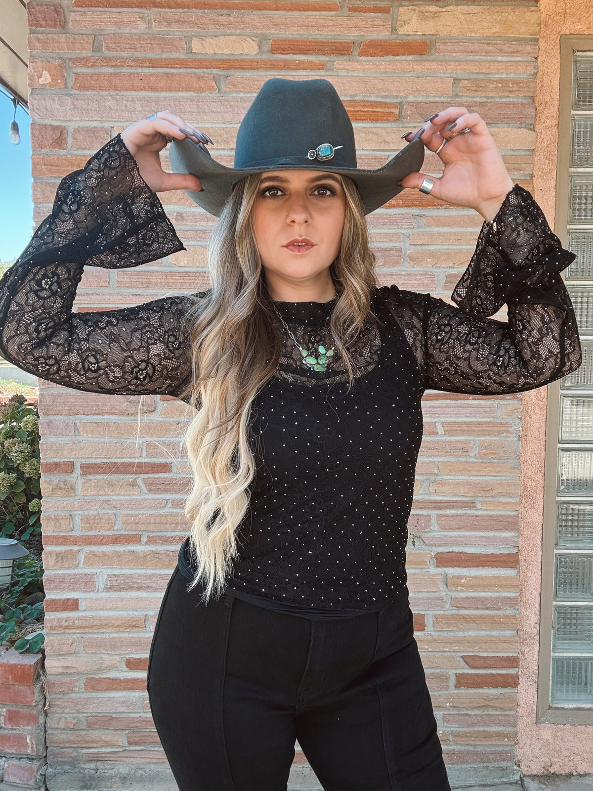 Sheer Lace Gem-Embellished Top