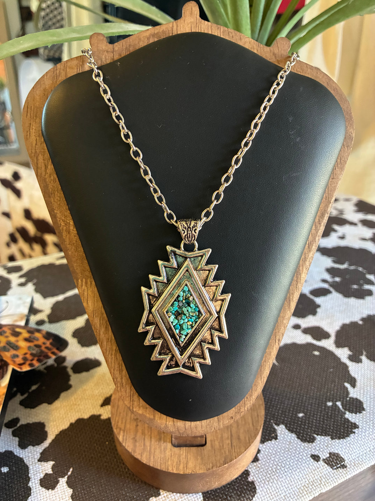 Aztec Crushed Turquoise Stone Pendant Necklace