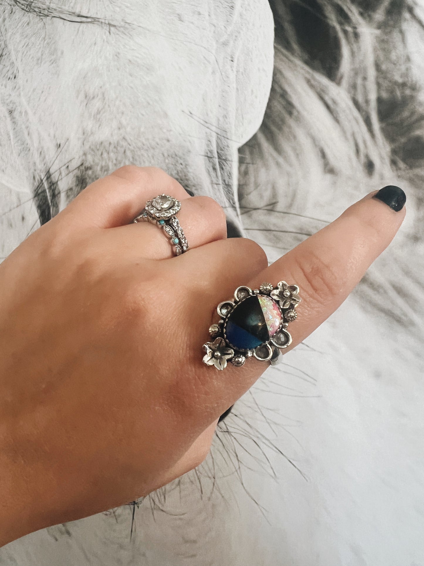 Flower Multi Stone Ring (Sterling Silver)