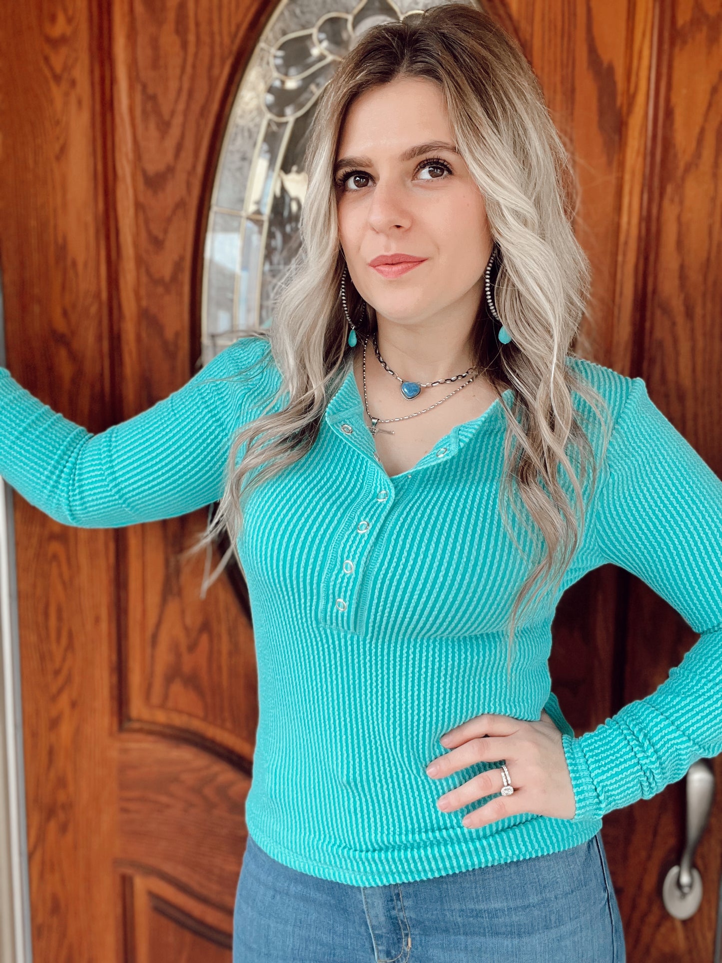 Turquoise long sleeve top