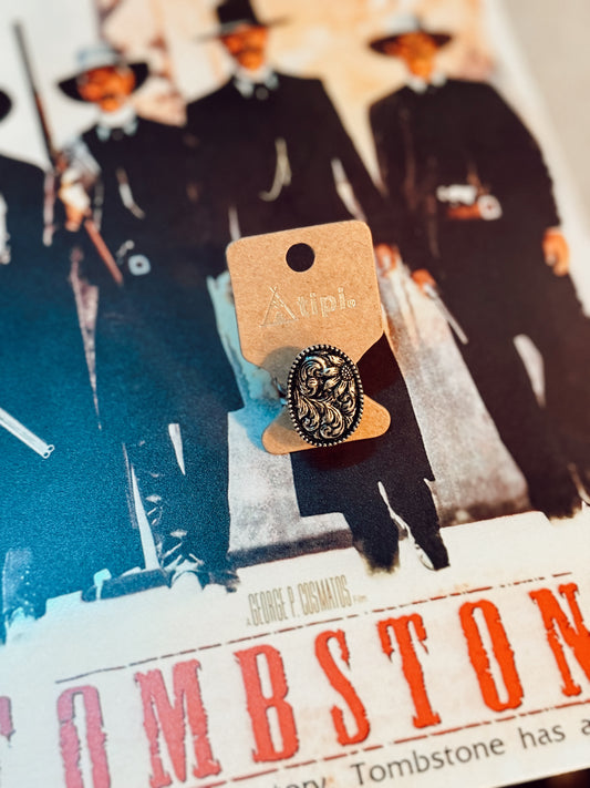 Western Flower Etched Cuff Ring