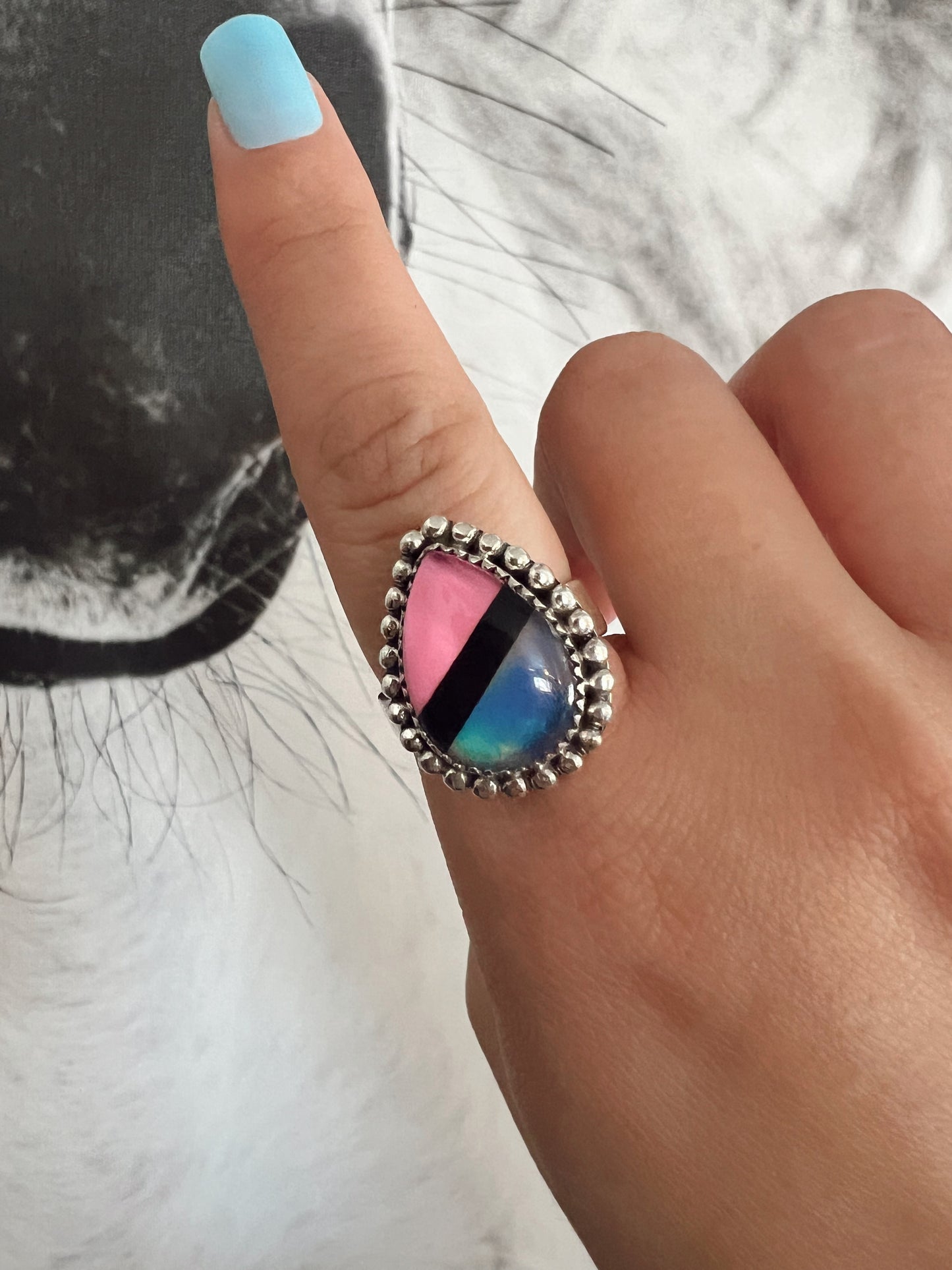 Pink Candy Teardrop Ring (Sterling Silver)
