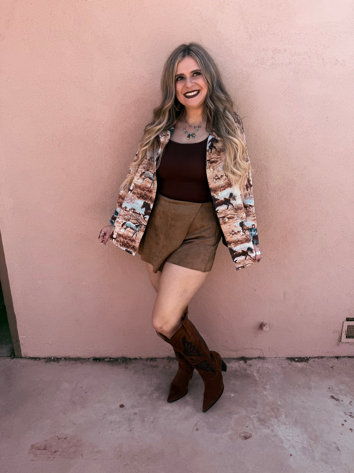 Tan Front Wrap Faux Suede Skort Pants