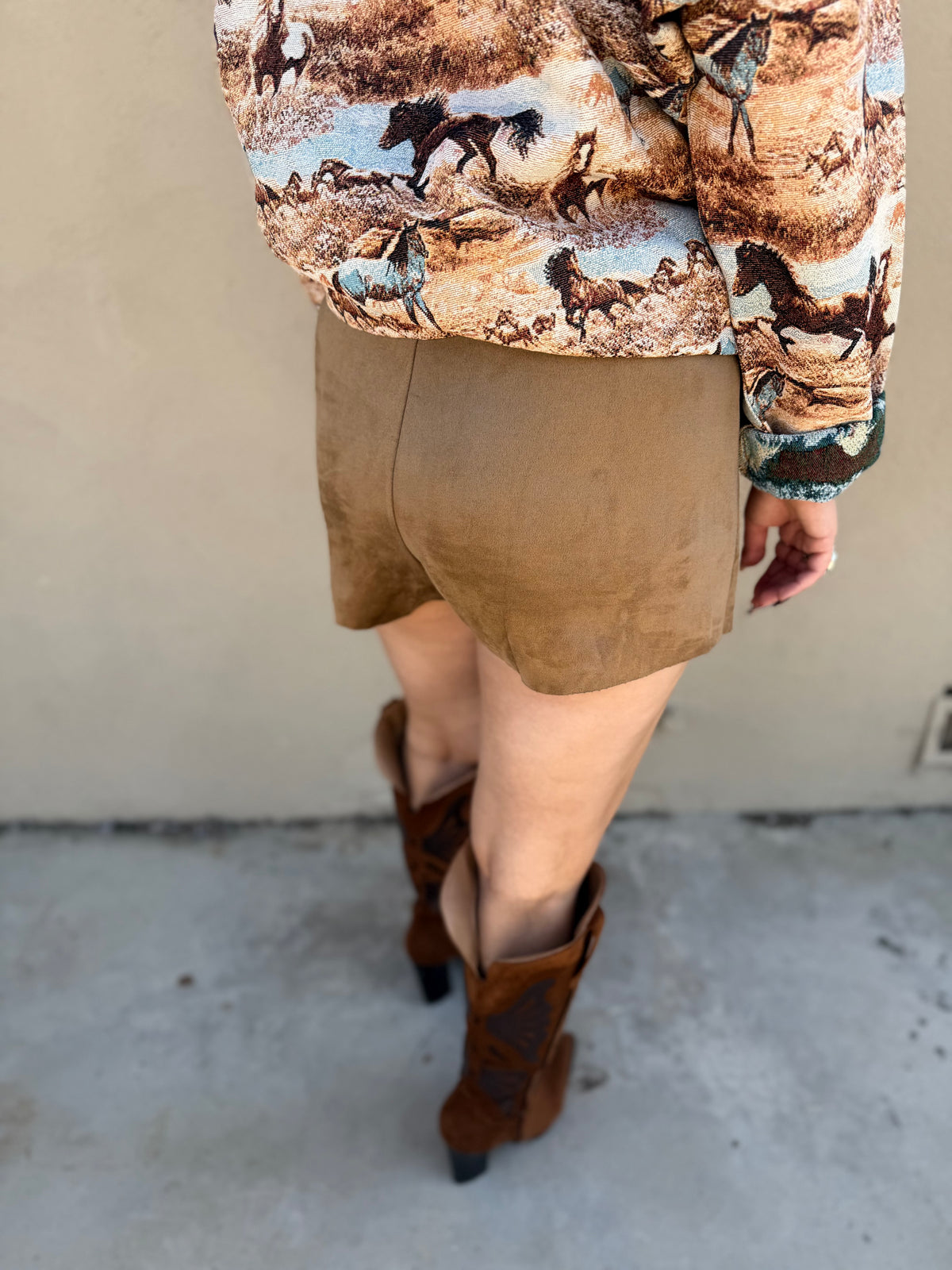 Tan Front Wrap Faux Suede Skort Pants