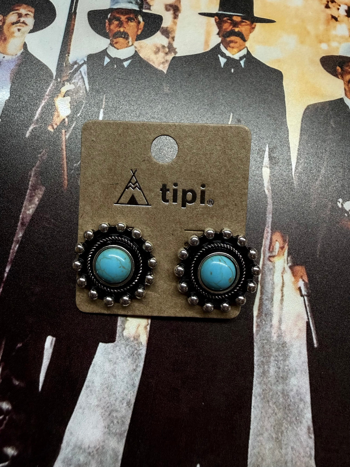 Western Round Turquoise Post Earring