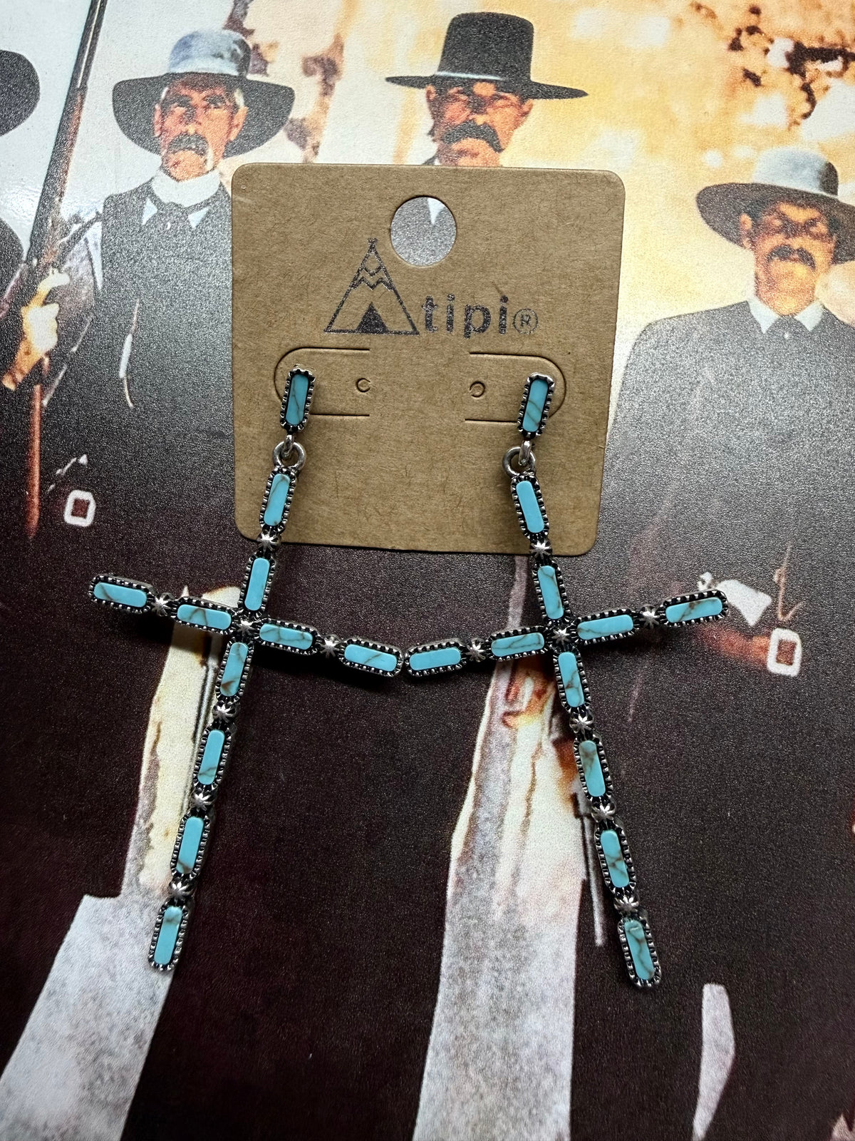 Western Cross Design Post Back Earrings
