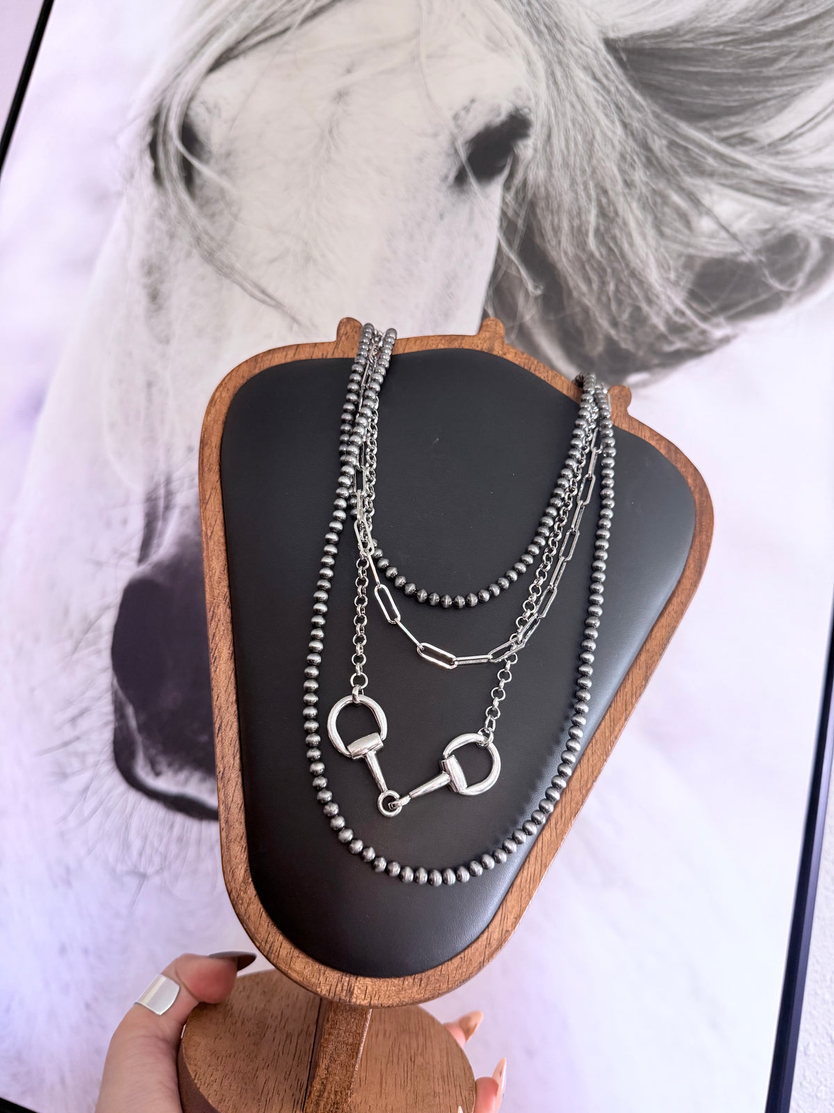 Western 4 Layered Navajo Pearl Snaffle Bit Necklace