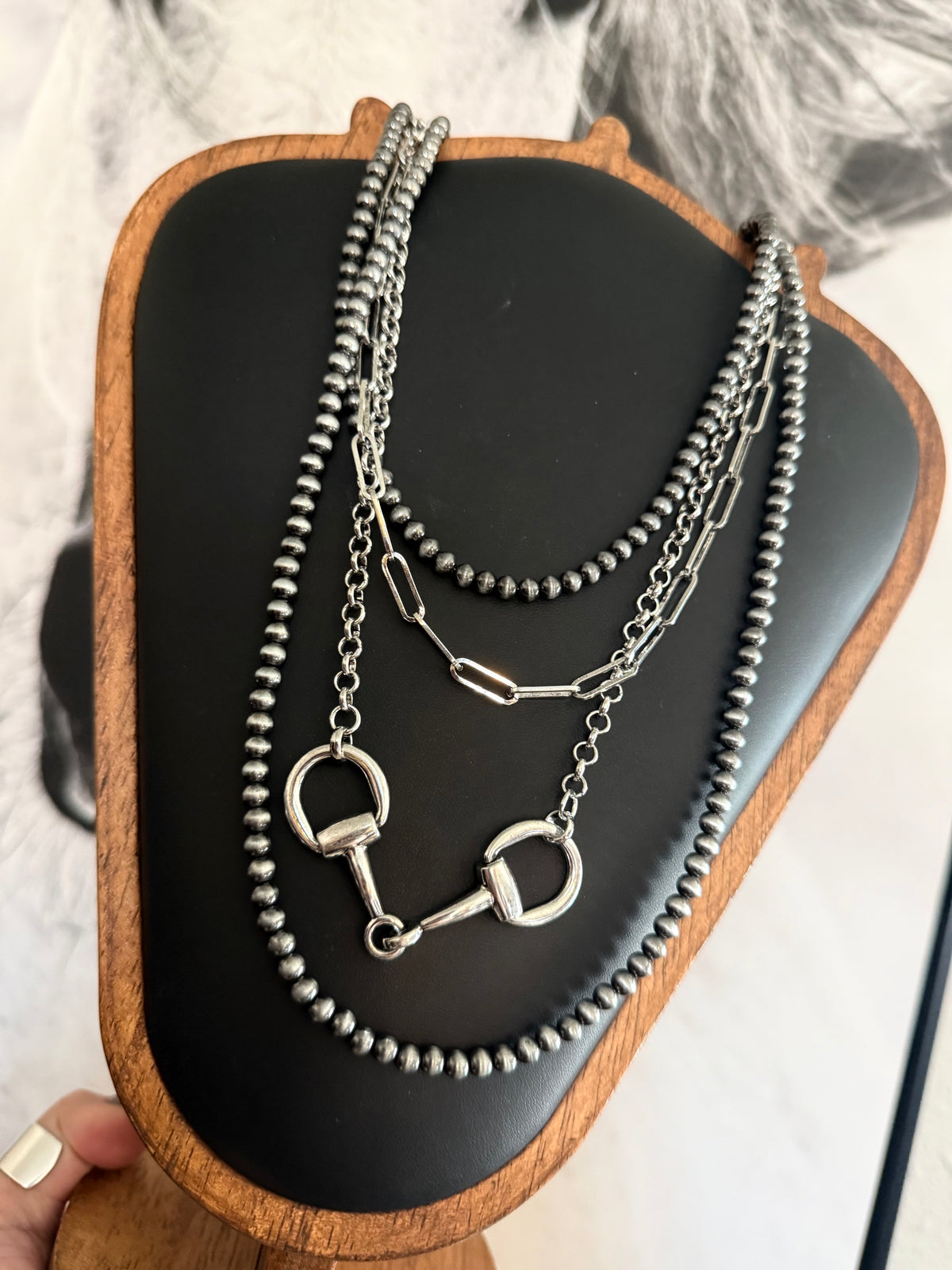 Western 4 Layered Navajo Pearl Snaffle Bit Necklace