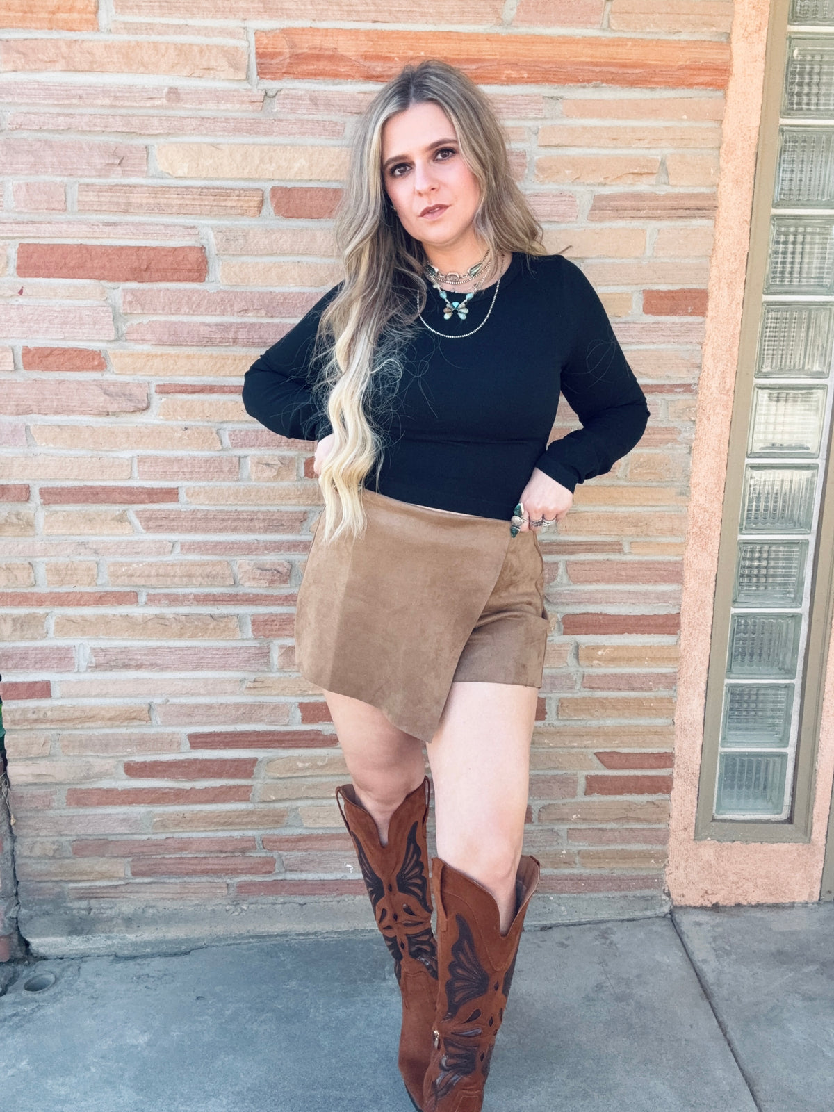 Tan Front Wrap Faux Suede Skort Pants