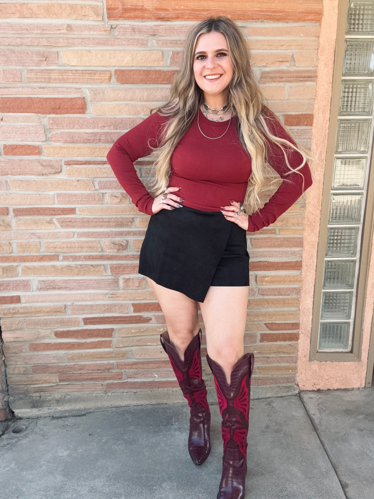 Black Front Wrap Faux Suede Skort Pants