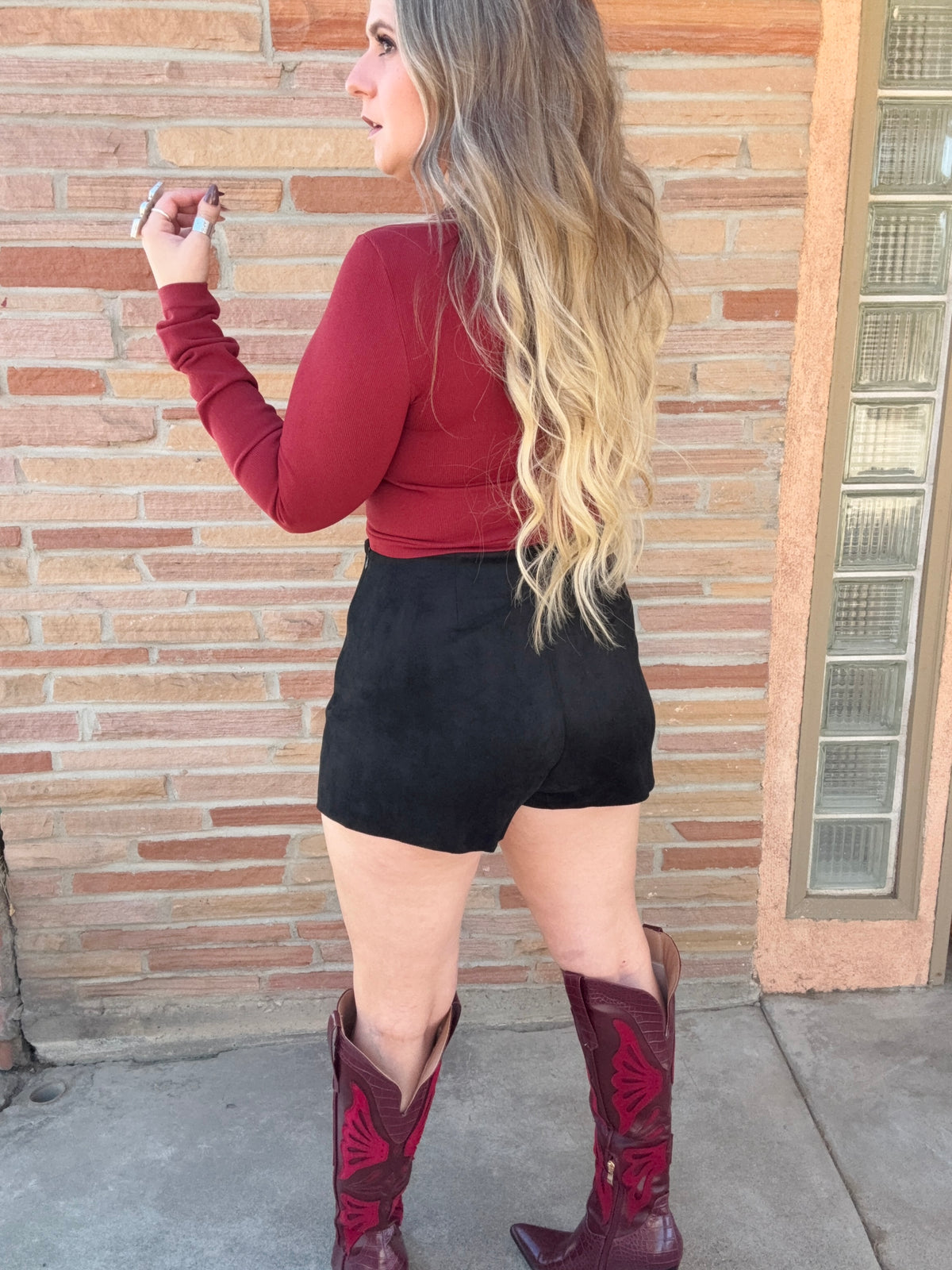 Black Front Wrap Faux Suede Skort Pants