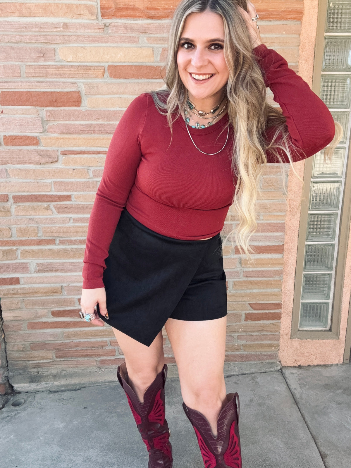 Black Front Wrap Faux Suede Skort Pants