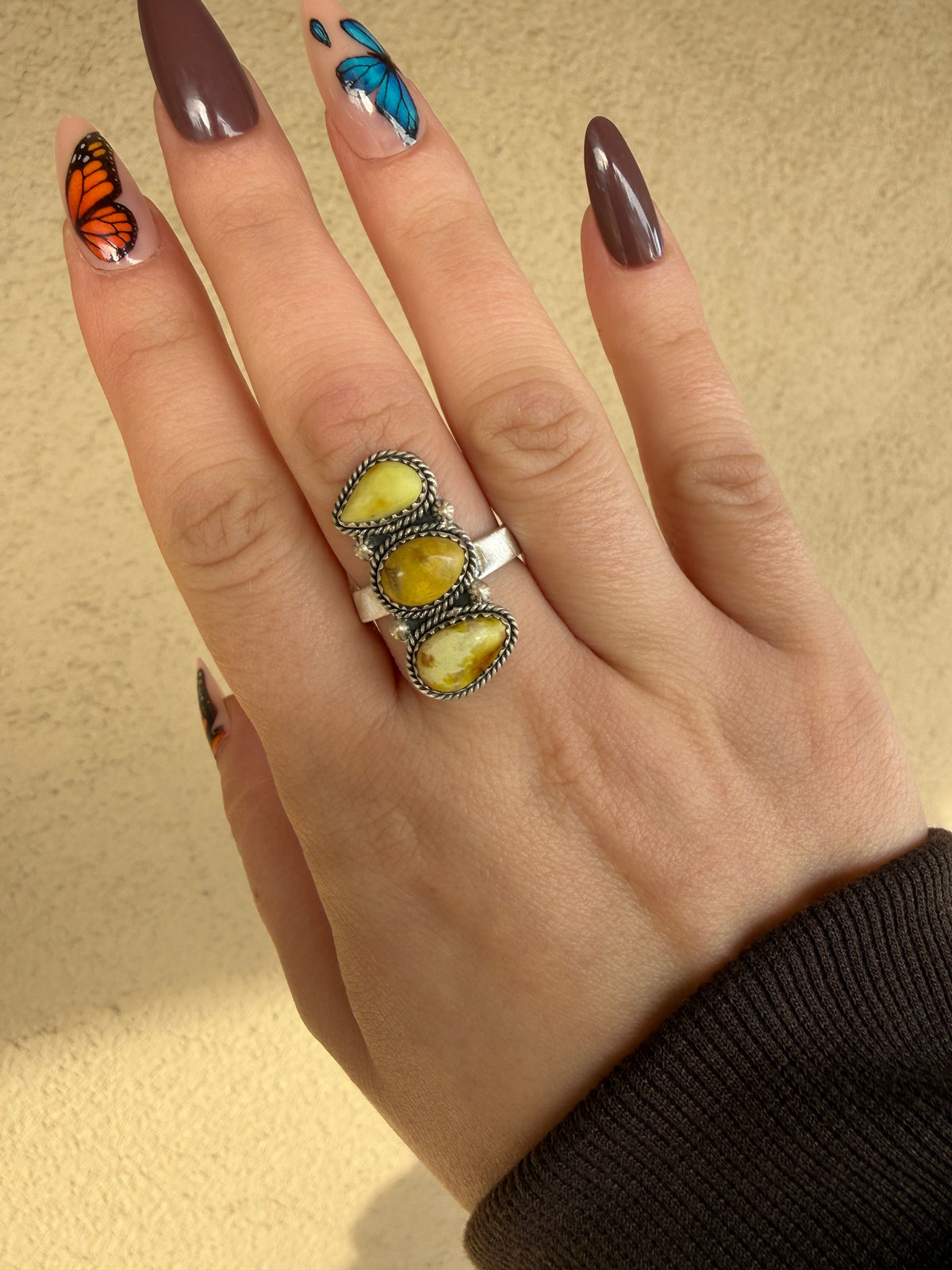 925 sterling silver palomino 3 stone ring