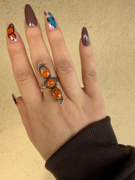 Copper natural spiny oyster adjustable ring