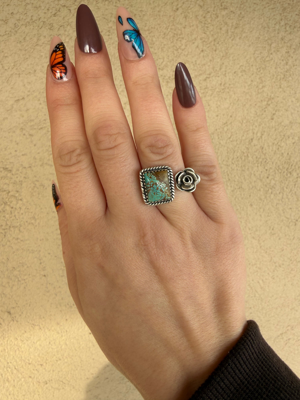 925 sterling silver number 8 turquoise & rose ring