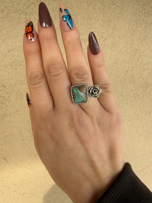 925 sterling silver number 8 turquoise & rose ring