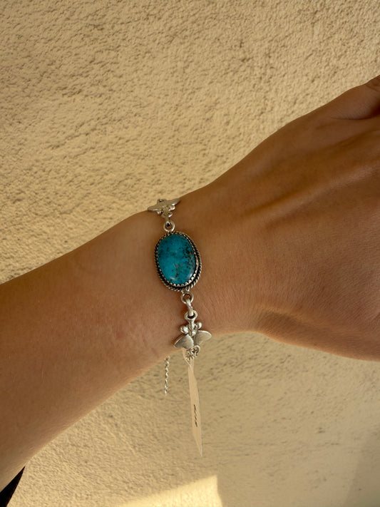 925 sterling silver Ithaca peak turquoise & heart chain bracelet