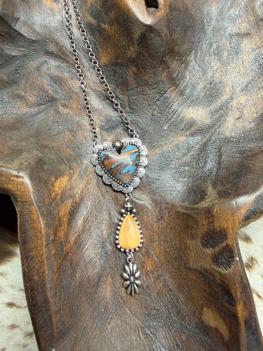 Faux Turquoise Stone Heart Drop Pendant Necklace