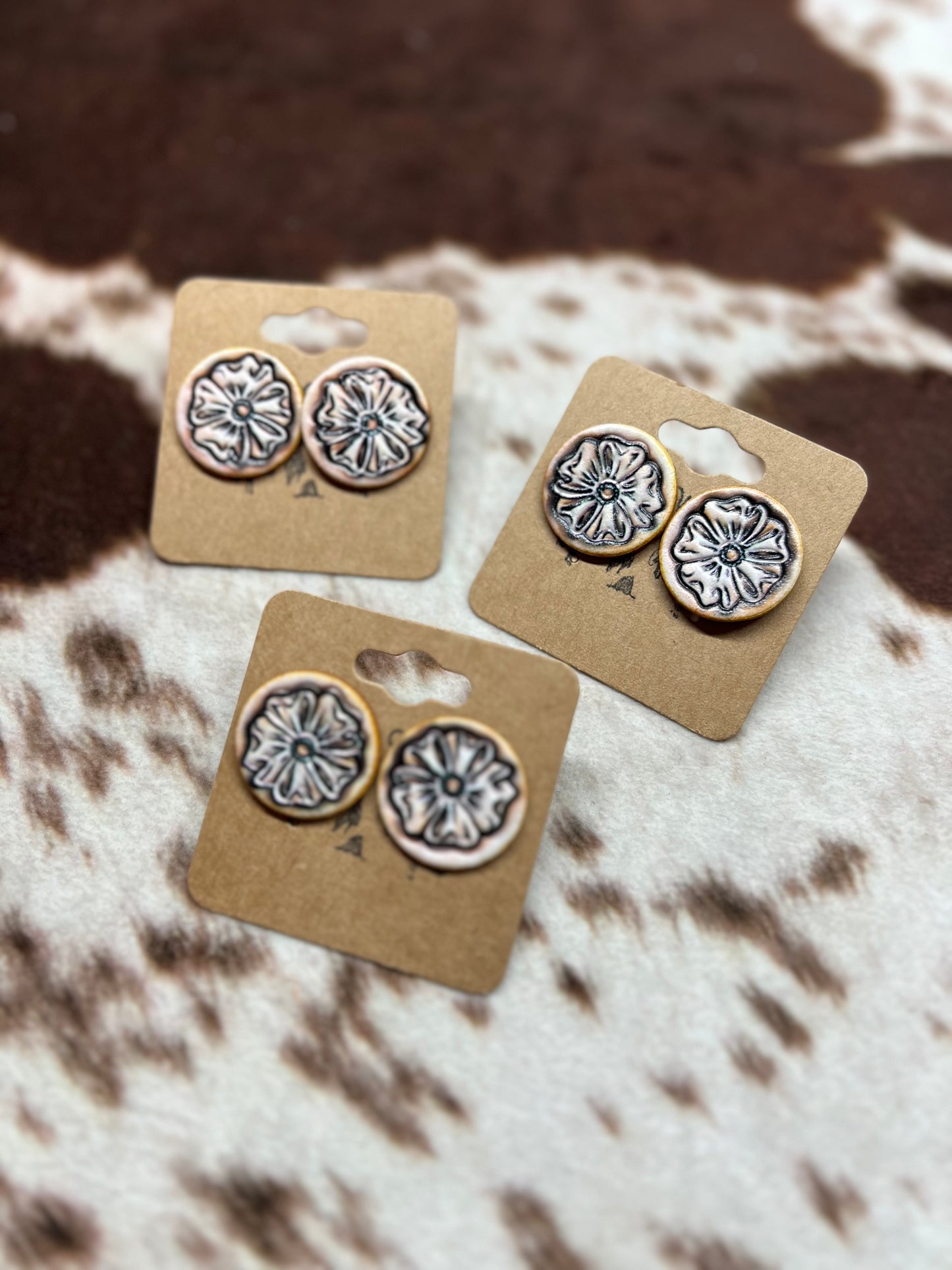 Floral Tooled (White) Earrings