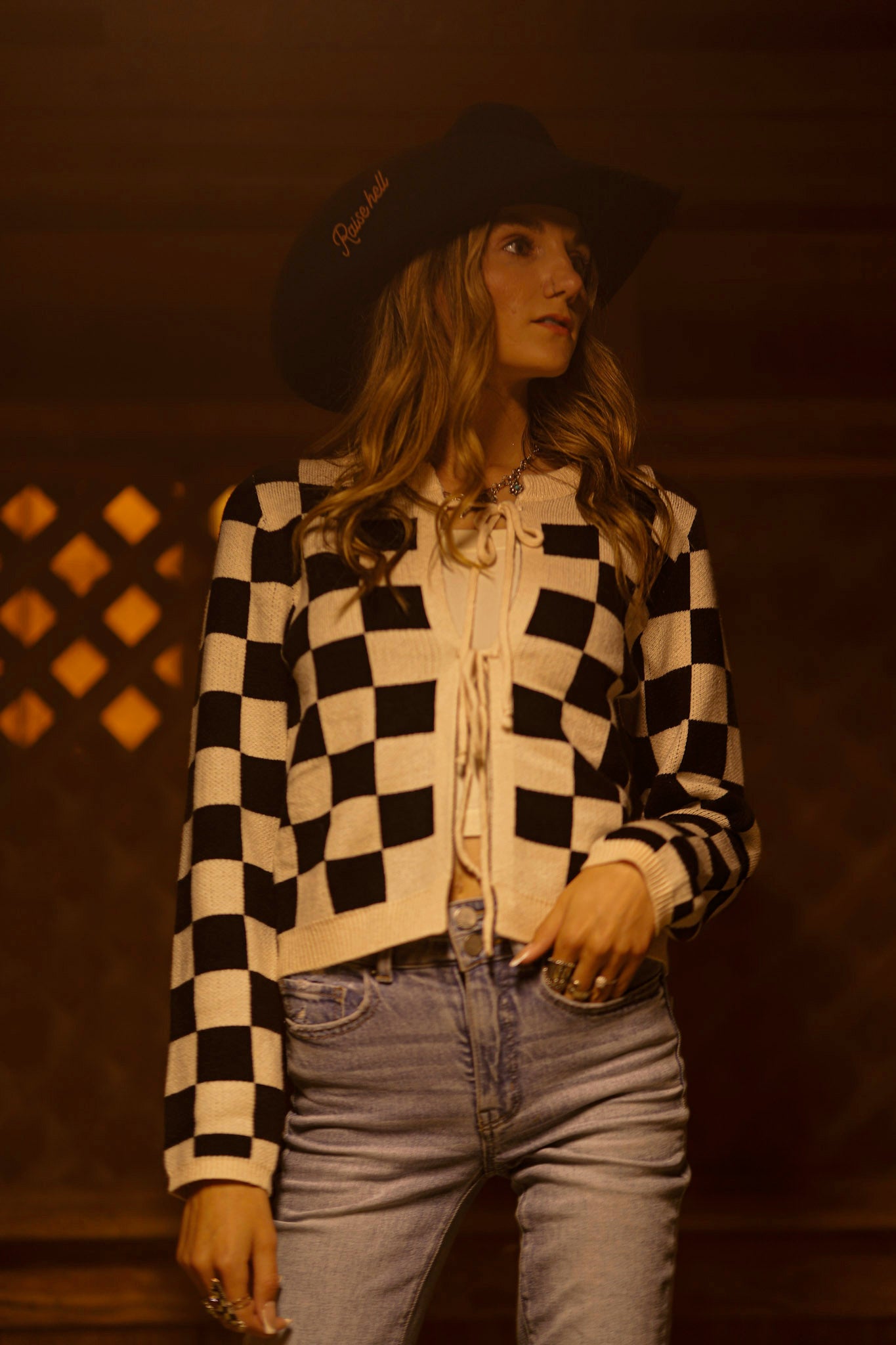 Tie Front Checkered Cardigan