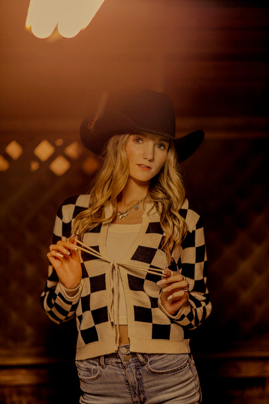 Tie Front Checkered Cardigan