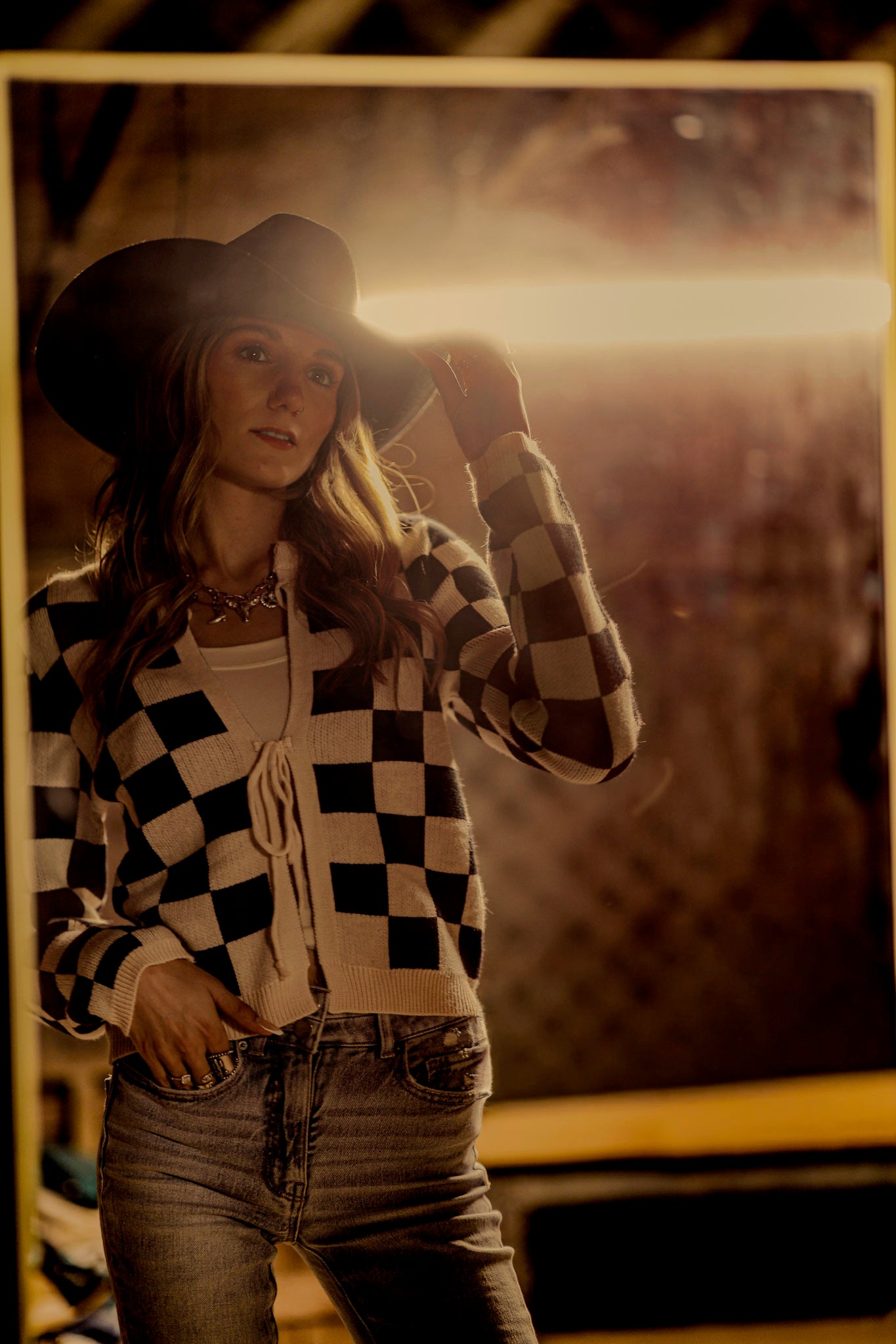 Tie Front Checkered Cardigan