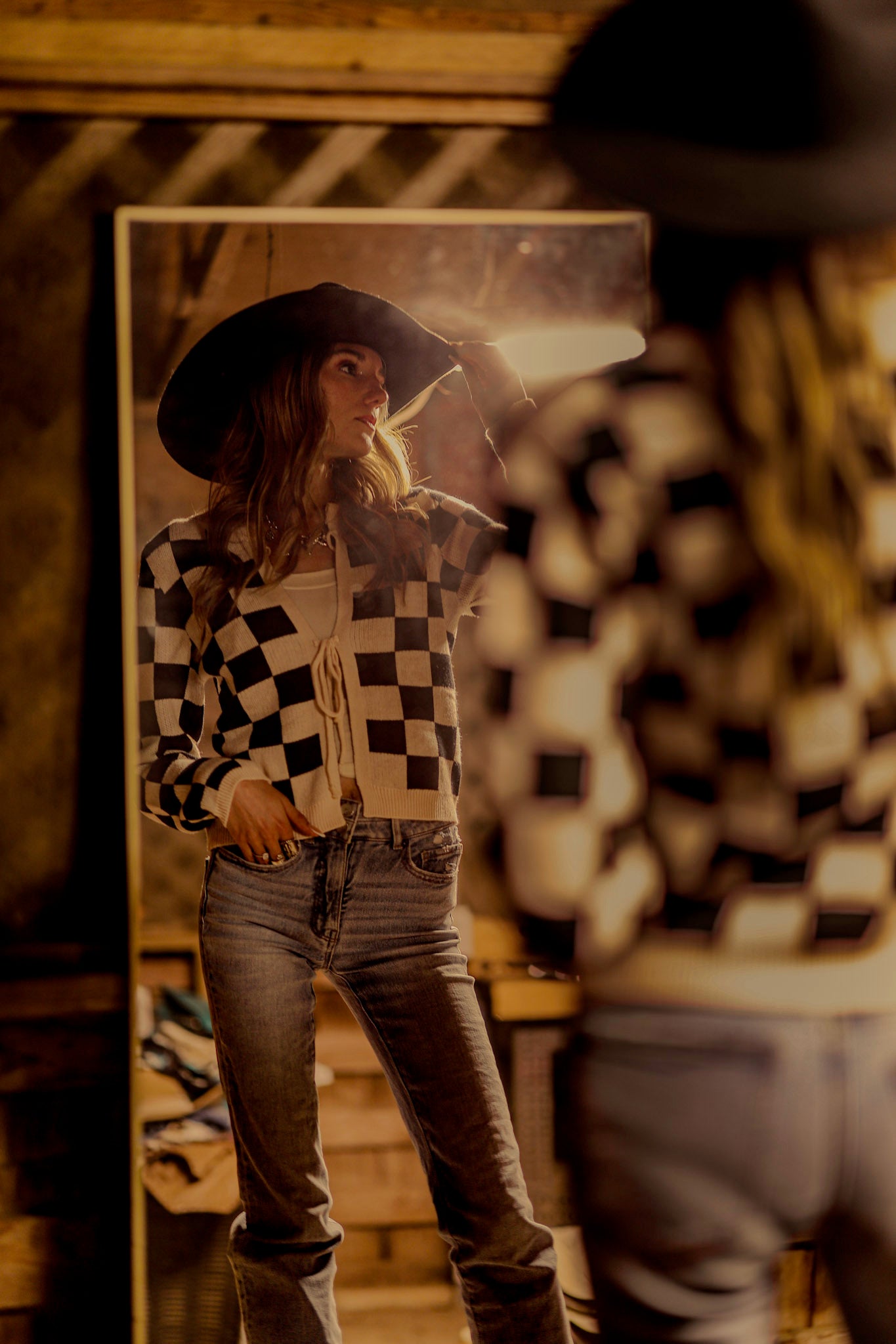 Tie Front Checkered Cardigan