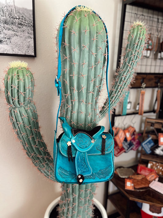 Turquoise Tooled Saddle Purse