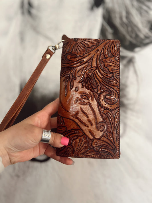 Tooled Leather Horse Wallet