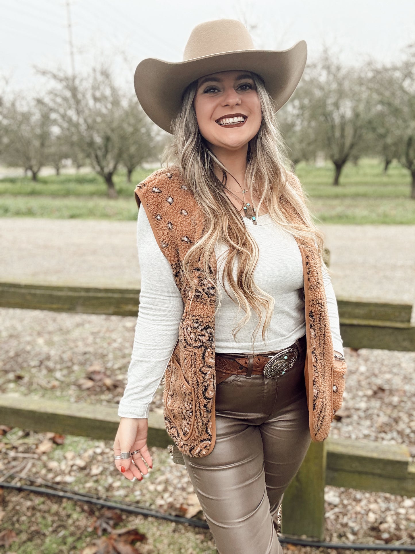 Sherpa Paisley Print Pocketed Vest