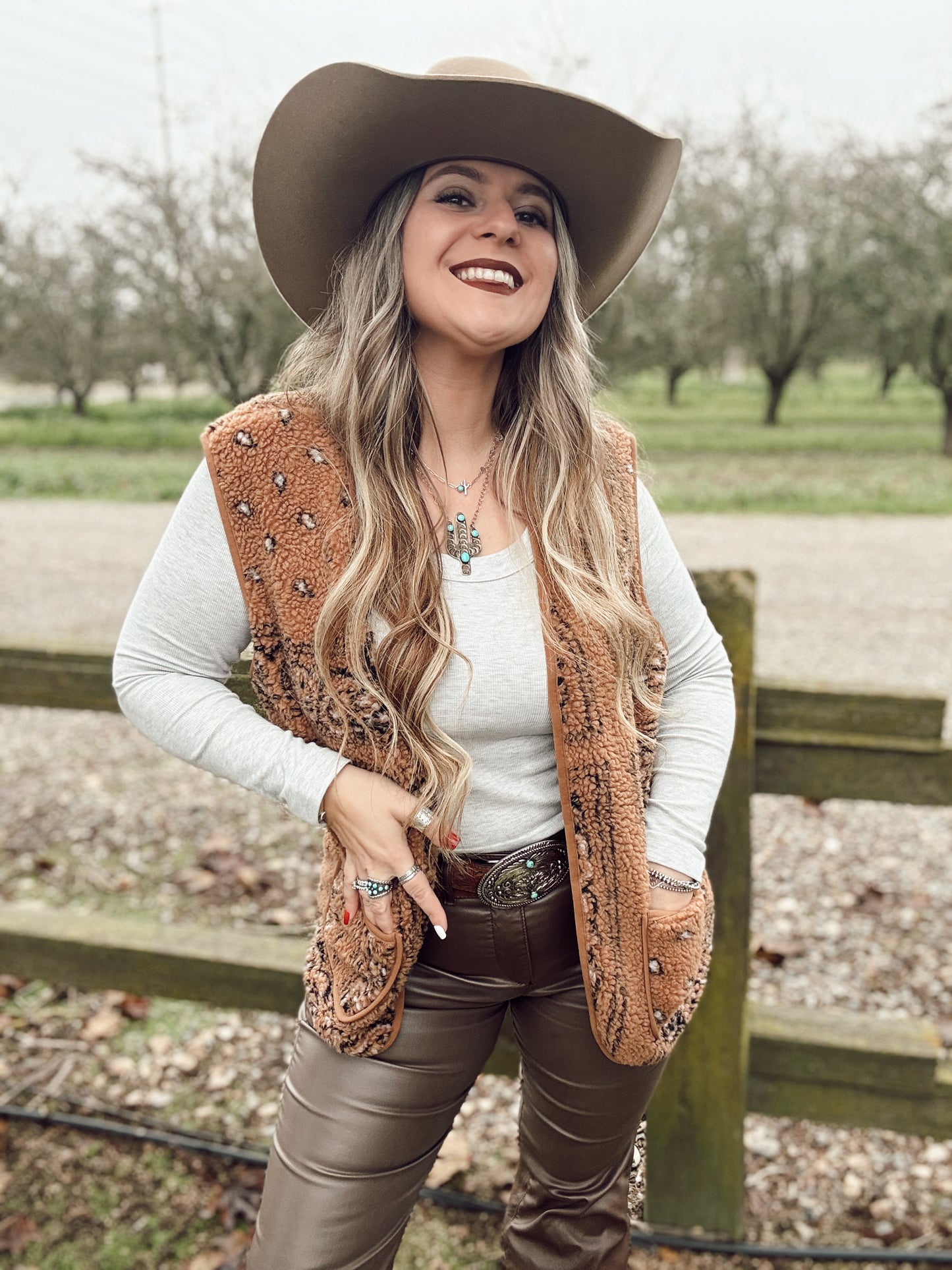 Sherpa Paisley Print Pocketed Vest