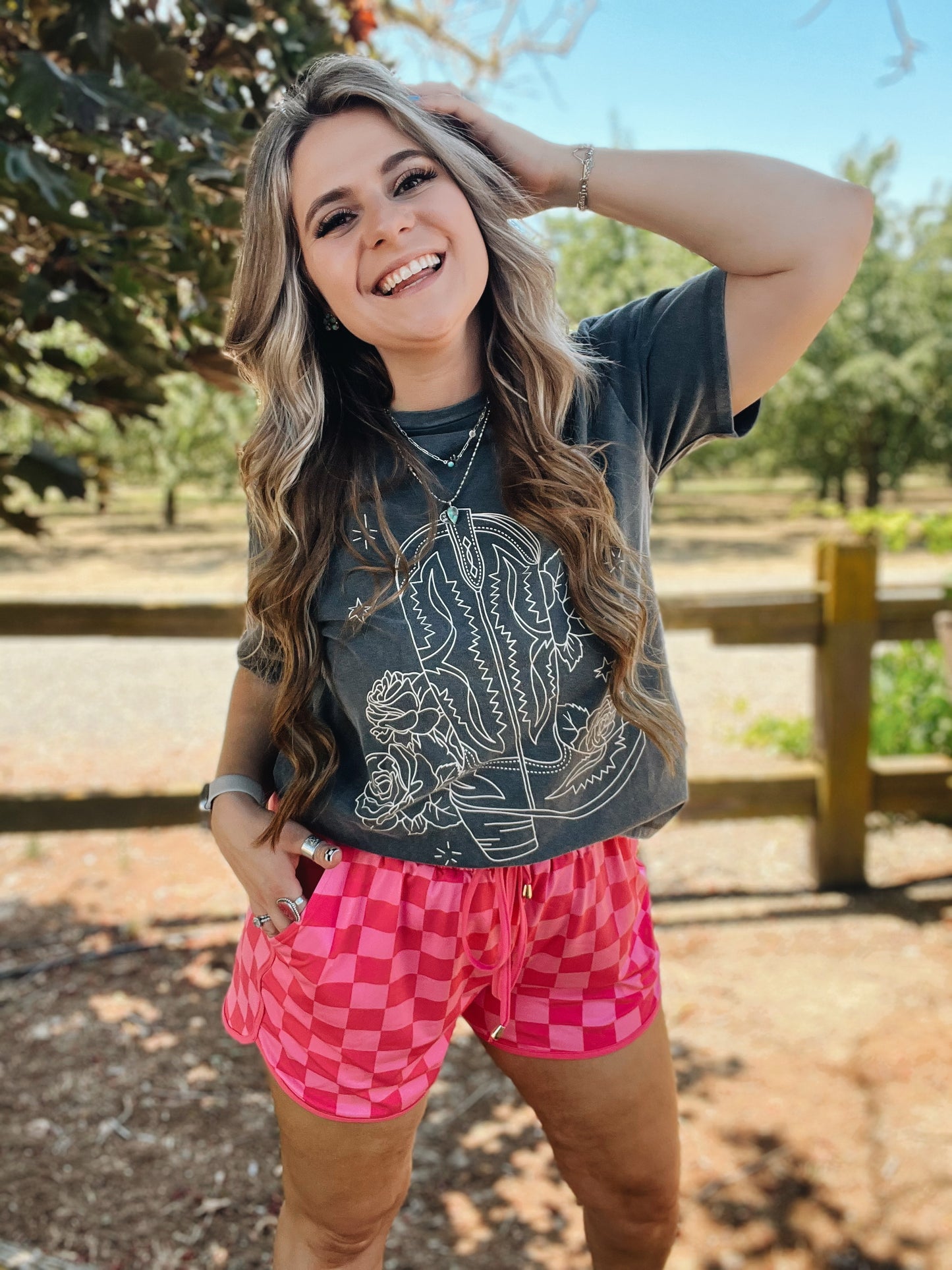 Pink Checkered Draw String Shorts