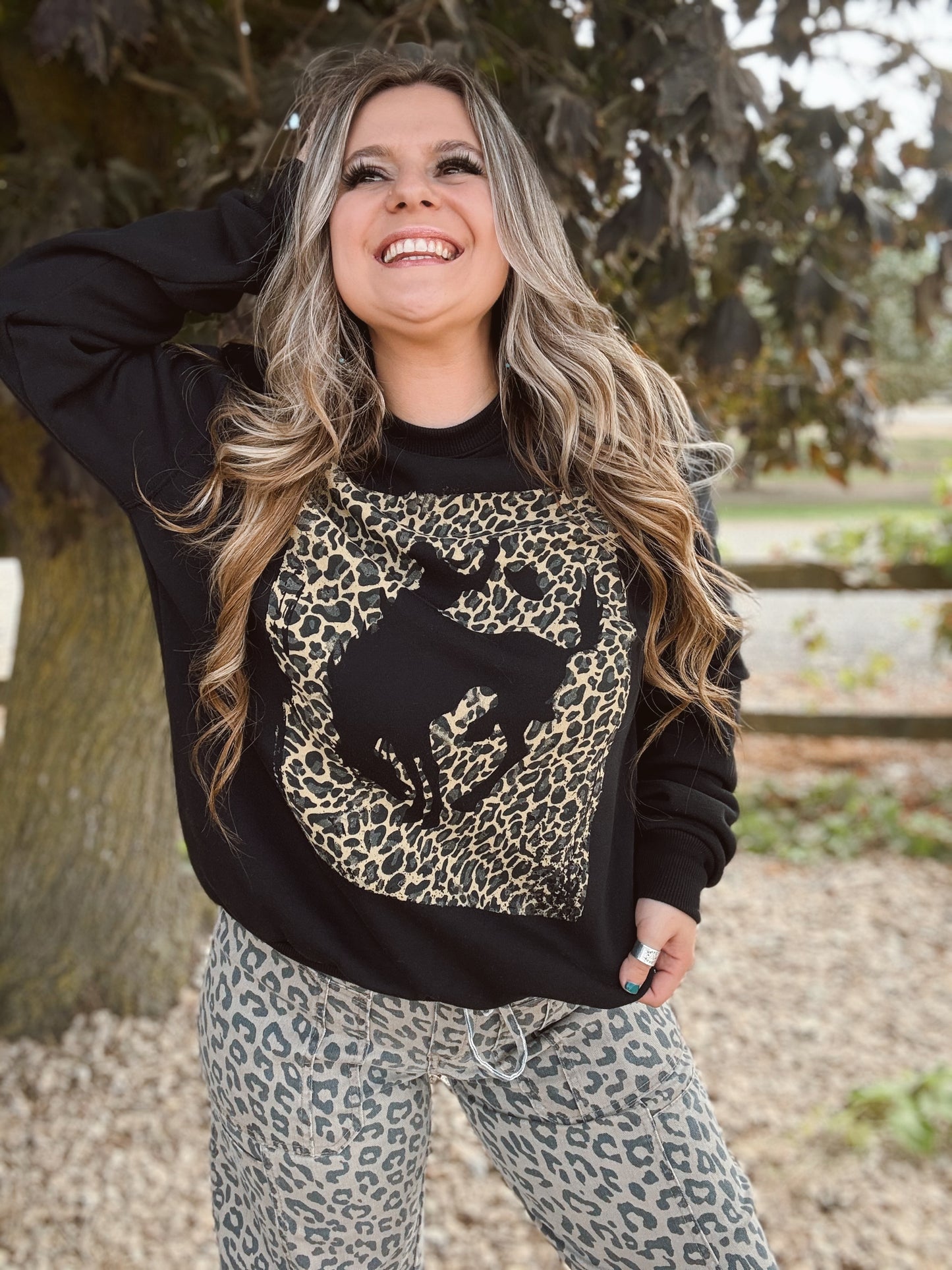Leopard Cowboy Black Colored Crewneck