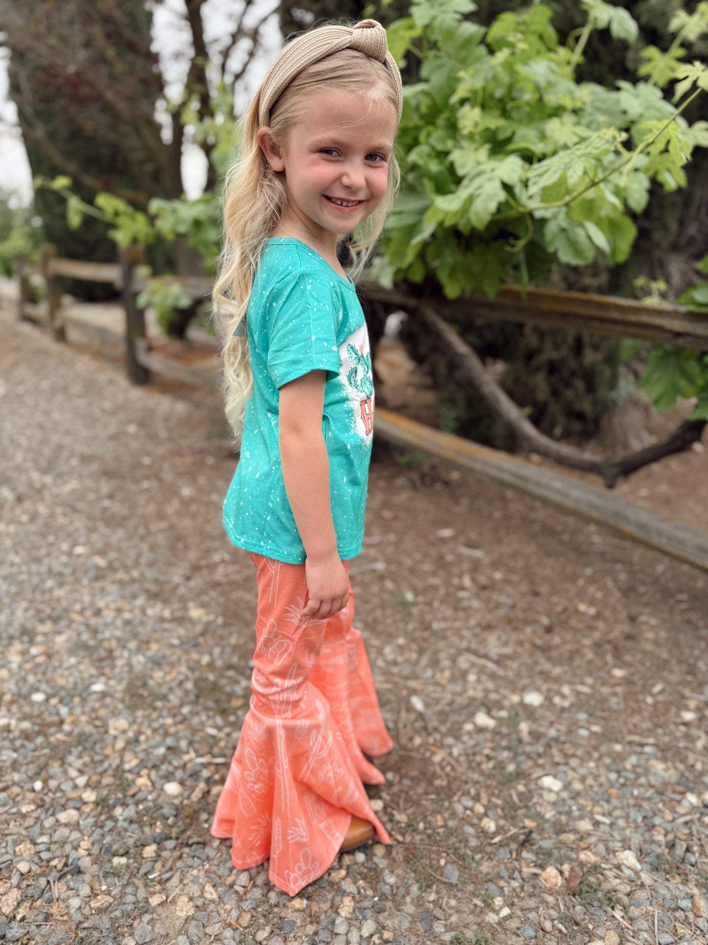 Howdy & Cactus Print Bell Bottom Set