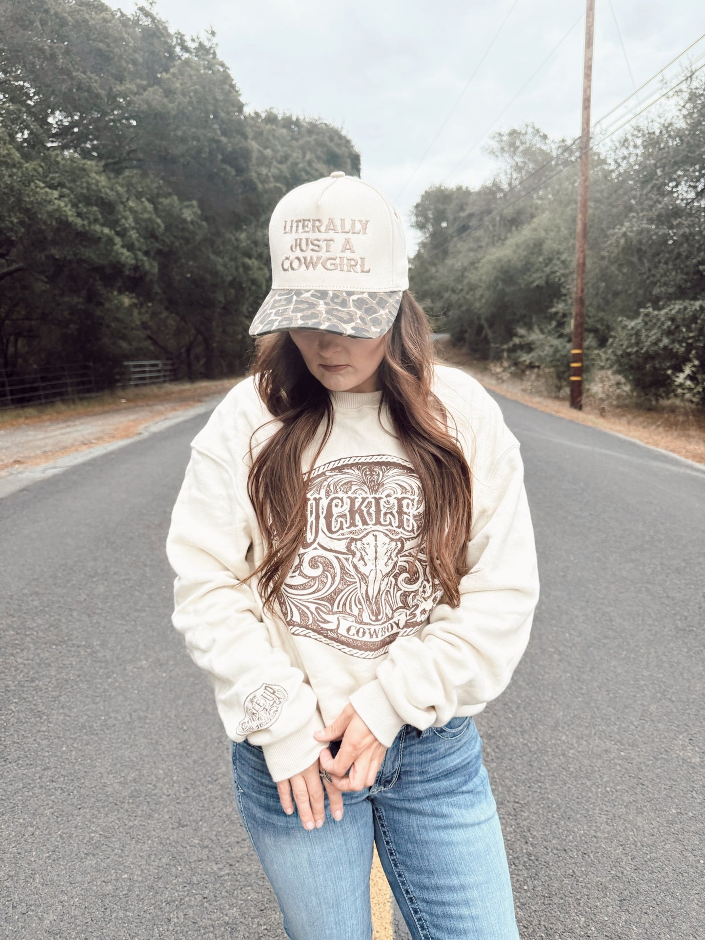 Buckle Up Cowboy Oat Colored Crewneck