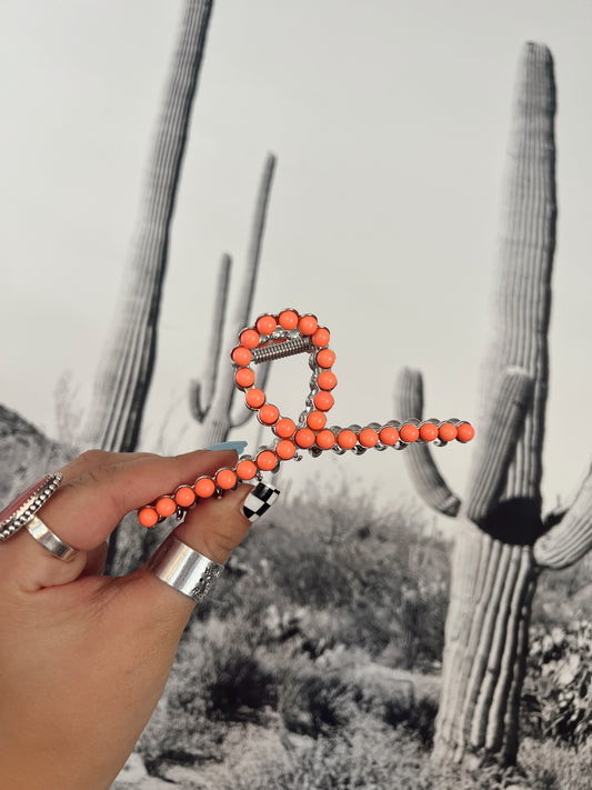 Coral Stone Claw Clip