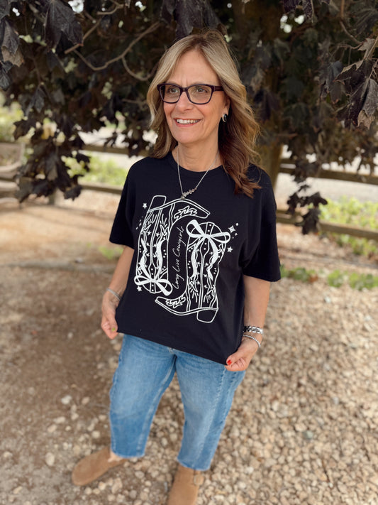 Long Live Cowgirls Bow & Boots Long Crop Top
