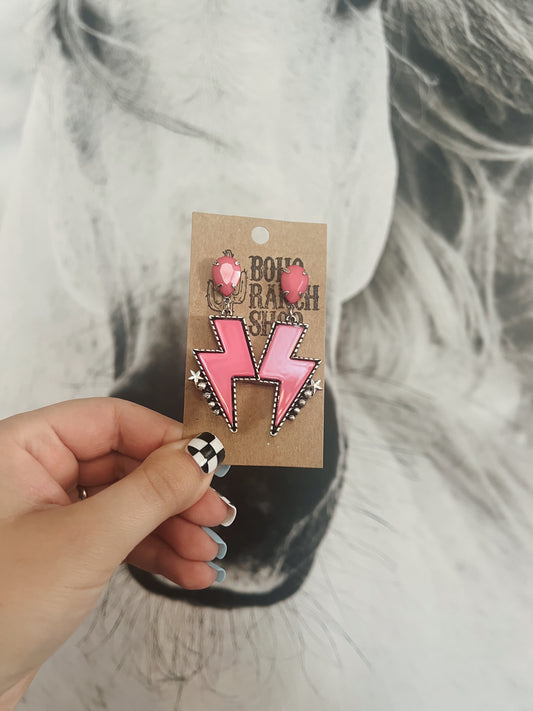 Western Lightning Stone Post Drop Earrings Pink