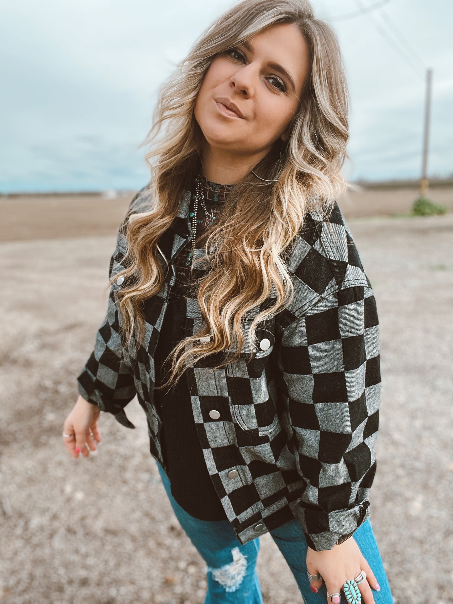 Checkered Denim Jacket