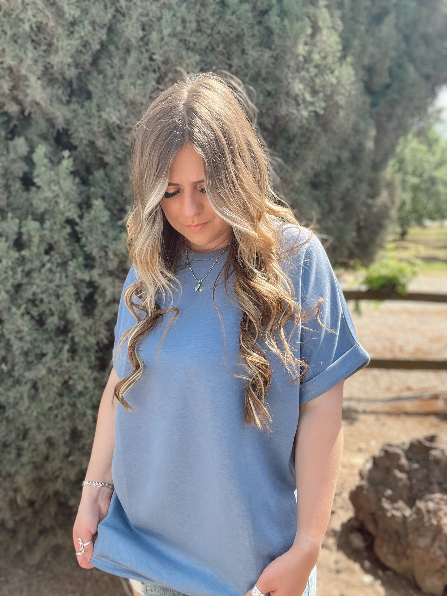 Cloud Basic Mom Cuff Top *Denim